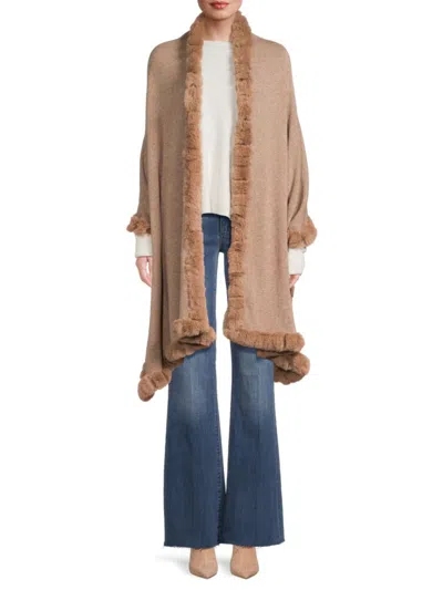 La Fiorentina Women's Faux Fur Trim Wrap In Brown