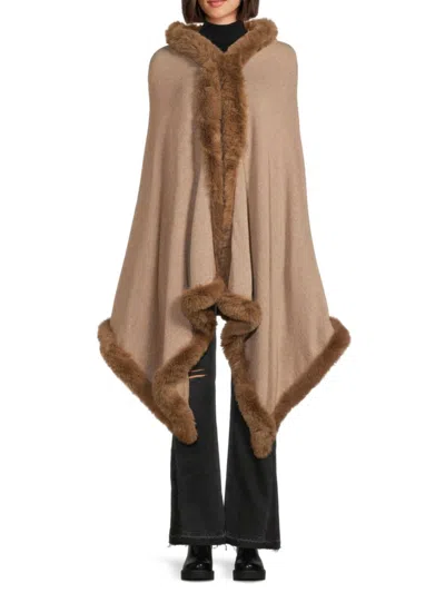 La Fiorentina Women's Faux Fur Trim Wrap In Brown