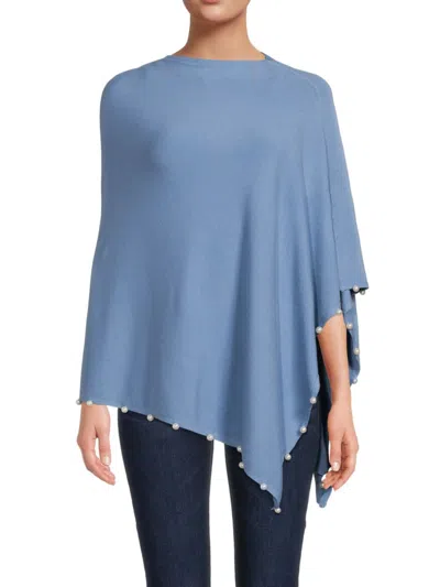 La Fiorentina Women's Faux Pearl Embellished Poncho In Blue