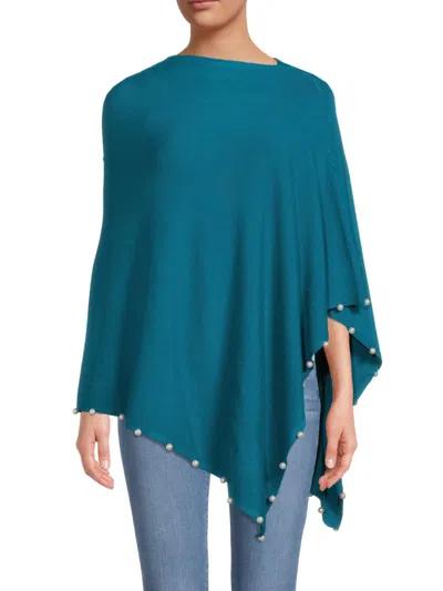 La Fiorentina Women's Faux Pearl Embellished Poncho In Blue
