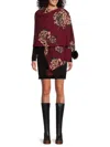 La Fiorentina Women's Floral Faux Fur Trim Wrap In Burgundy