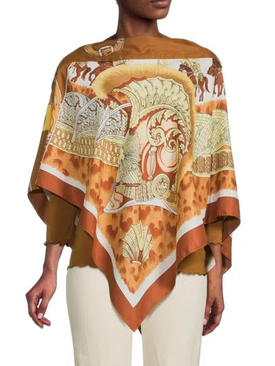 La Fiorentina Women's Mix Print Poncho In Brown