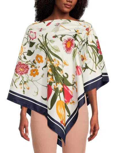La Fiorentina Women's Printed Poncho In White