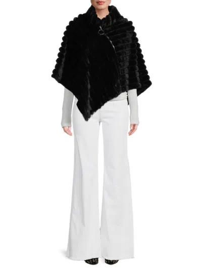 La Fiorentina Women's Stand Collar Faux Fur Poncho In Black