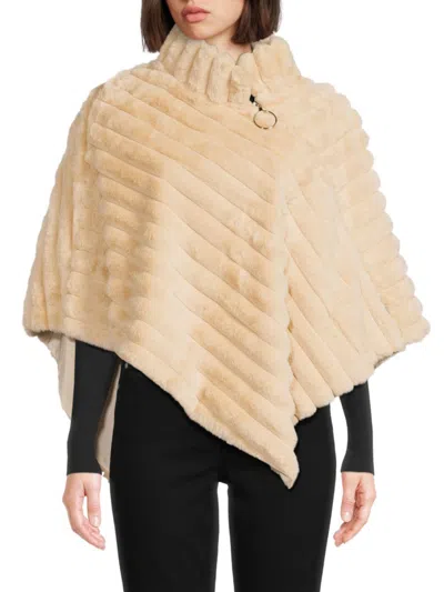 La Fiorentina Women's Stand Collar Faux Fur Poncho In Neutral