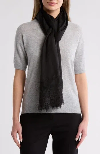 La Fiorentina Wool Silk Blend Lace Scarf In Black
