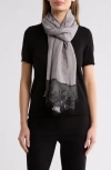 La Fiorentina Wool Silk Blend Lace Scarf In Gray