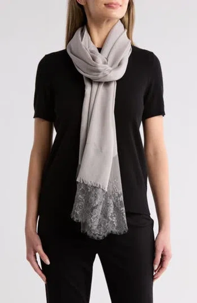 La Fiorentina Wool Silk Blend Lace Scarf In Gray