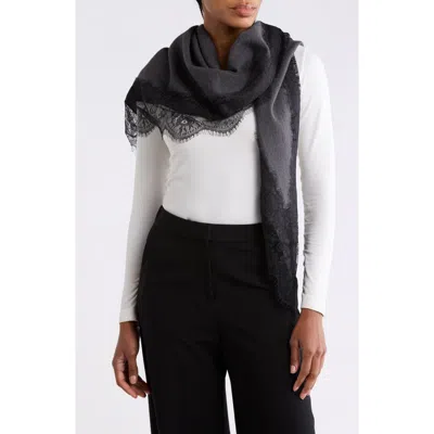 La Fiorentina Wool Wrap With Lace Trim In Grey