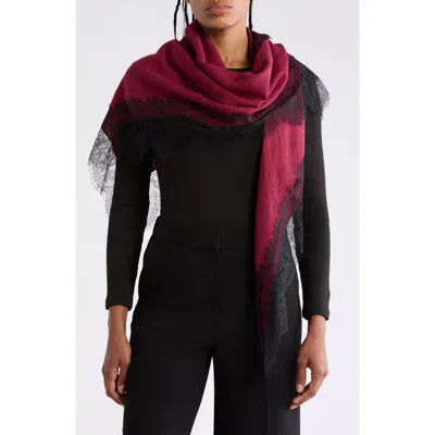 La Fiorentina Wool Wrap With Lace Trim In Ruby