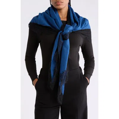 La Fiorentina Wool Wrap With Lace Trim In Sapphire