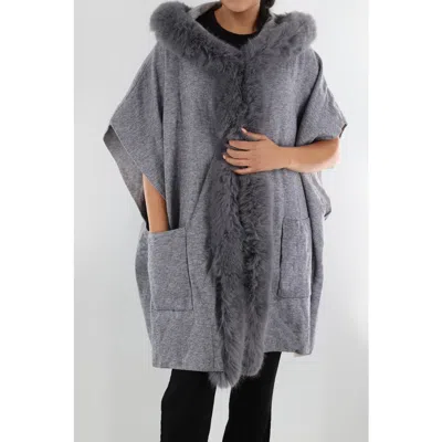 La Fiorentina Wrap With Hood/faux Fur Trim In Purple
