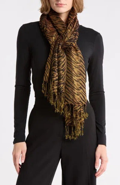La Fiorentina Zebra Print Scarf In Purple