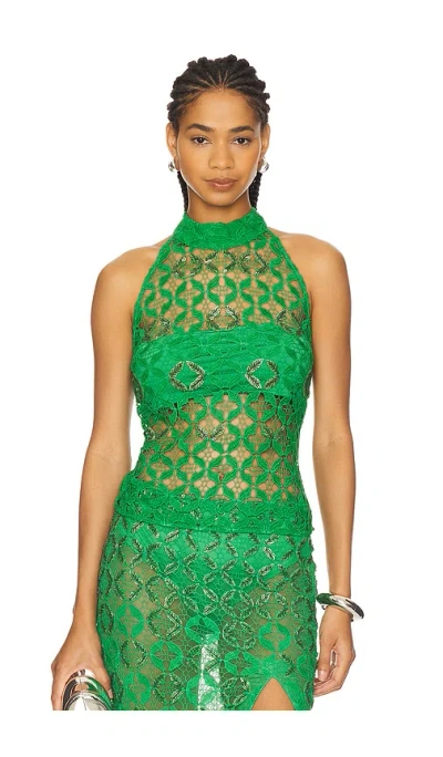 La Fuori Mossy Meadow Halter Top In 藓绿