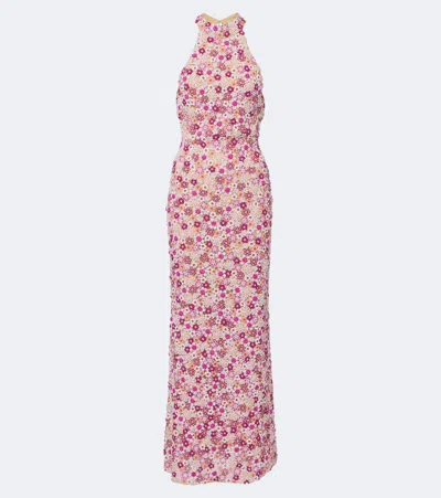 La Fuori Là Fuori Afterglow Botanica Beaded Open-back Gown In Pink