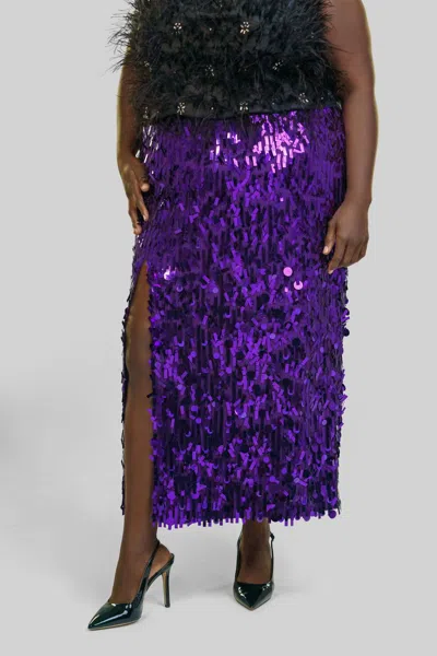 La Fuori Alana Sequin Side Slit Skirt In French Violet In Purple