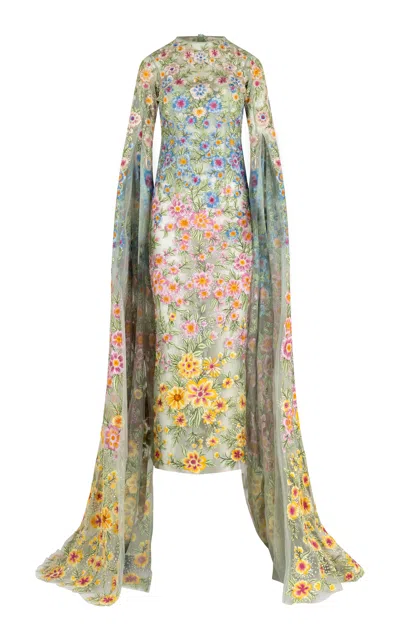 La Fuori Amor Corallina Embellished Long Sleeved Gown In Floral