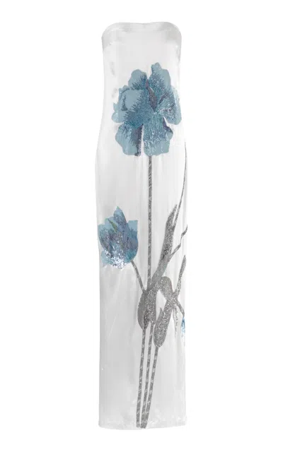 La Fuori Azzurra Bloom Embellished Silk Maxi Dress In Pattern