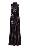 La Fuori Black Floral Embroidered Gown