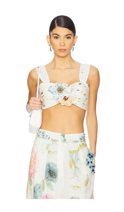 La Fuori Blossom Belle Pleated Crop Top In Pink Multi Floral