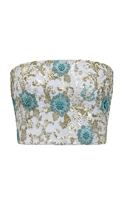 La Fuori Blue Metallique Embellished Corset In Multi