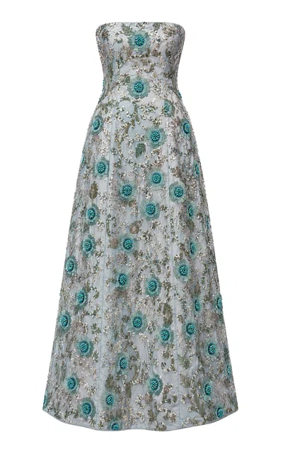 La Fuori Blue Metallique Grove Embellished Maxi Dress In Multi