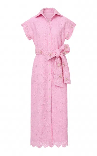 La Fuori Blush Daisy Lace Shirt Dress In Pink
