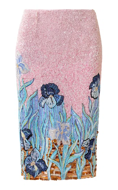 La Fuori Blush Serenade Embellished Midi Skirt In Multi