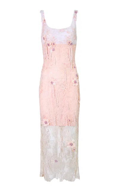 La Fuori Blush Sonnet Lace Midi Dress In Multi