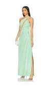 La Fuori Calypso Front Cutout Gown In 纯绿