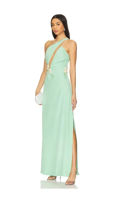 La Fuori Calypso Front Cutout Gown In 纯绿