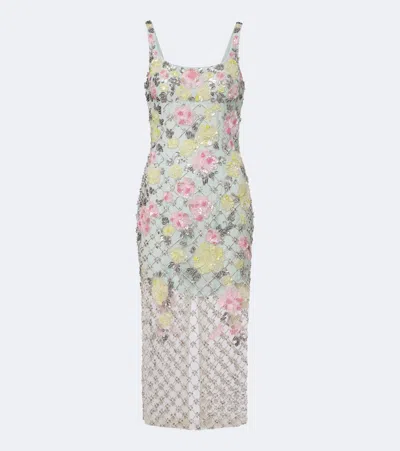 La Fuori Là Fuori Celeste Jardin Embellished Midi Dress In Multi
