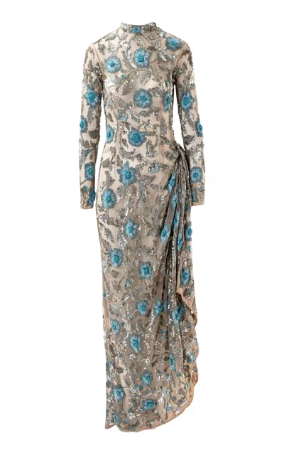 La Fuori Celestial Bloom Embellished Maxi Dress In Brown