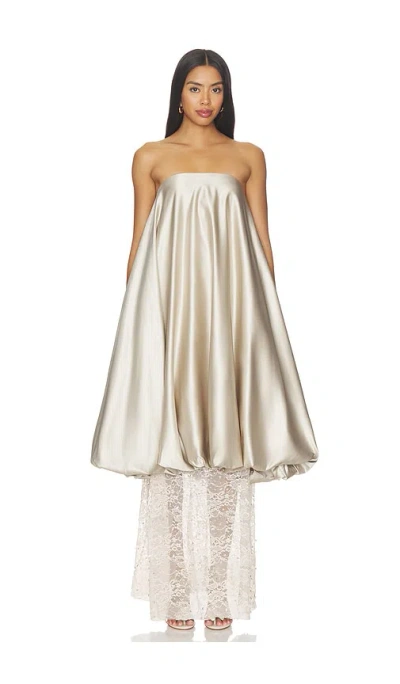 La Fuori Champagne Lace Gown In Silver