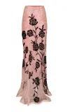 La Fuori Champagne Rose Embroidered Maxi Skirt In Pink
