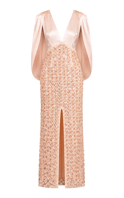La Fuori Chrysalis Blush Embellished Gown In Pink