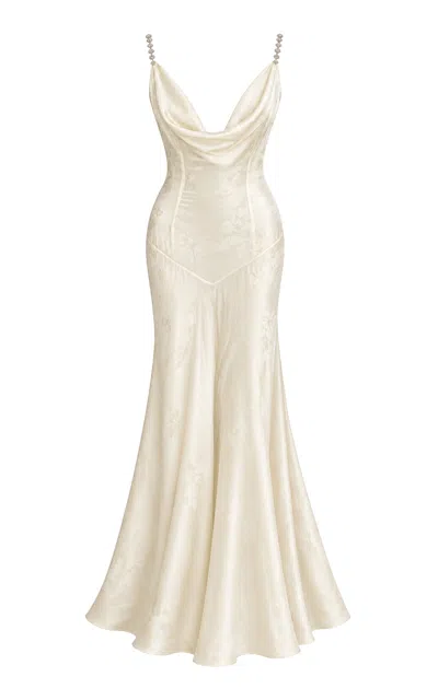 La Fuori Citrine Crystal Silk Slit Dress In White