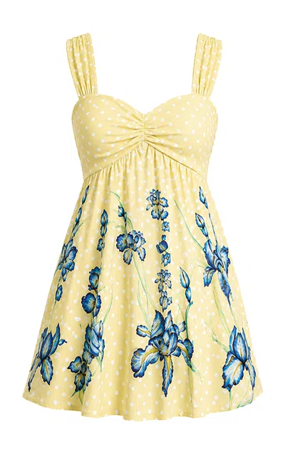 La Fuori Citrine Iris Linen Mini Dress In Yellow