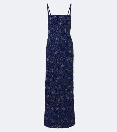 La Fuori Crystal Midnight Sequined Silk Minidress In Blue
