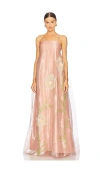 La Fuori Daffodil Veil Embroidered Dress In Pink