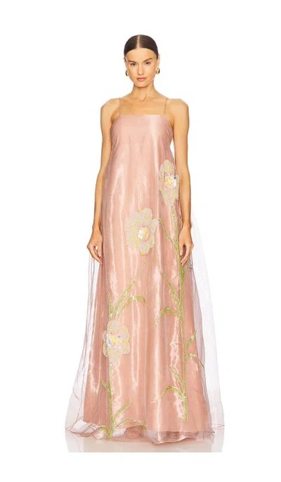 La Fuori Daffodil Veil Embroidered Dress In Pink
