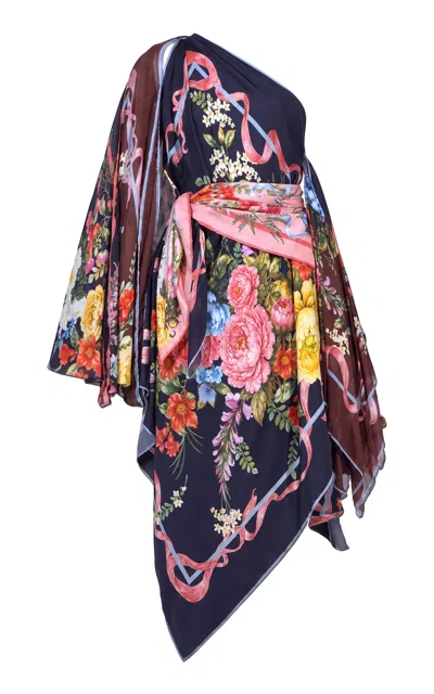 La Fuori Dark Floral Scarf Silk-blend Dress In Multi