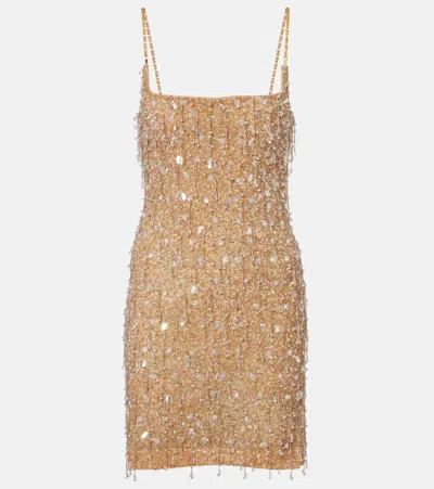 La Fuori Là Fuori Drops Of Champagne Embellished Minidress In Gold