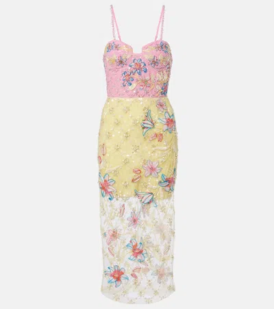 La Fuori Embellished Floral Cocktail Dress In Pink