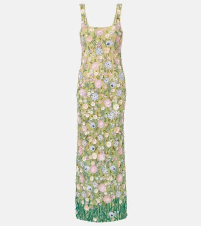 La Fuori Là Fuori Embellished Floral Gown In Green
