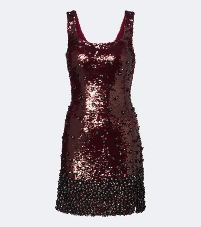 La Fuori Embellished Floral Minidress In Burgundy