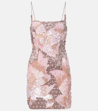 La Fuori Là Fuori Embellished Floral Minidress In Pink