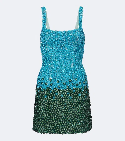 La Fuori Embellished Floral Silk Minidress In Green