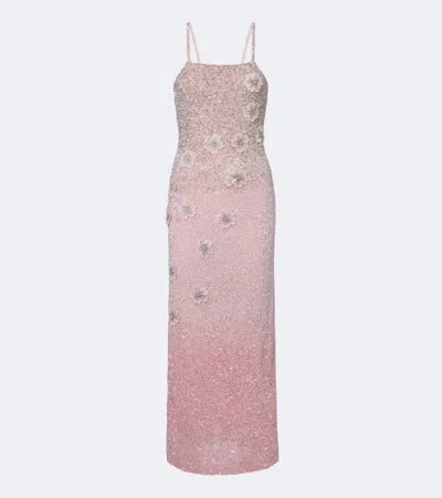 La Fuori Là Fuori Embellished Floral-appliqué Gown In Pink
