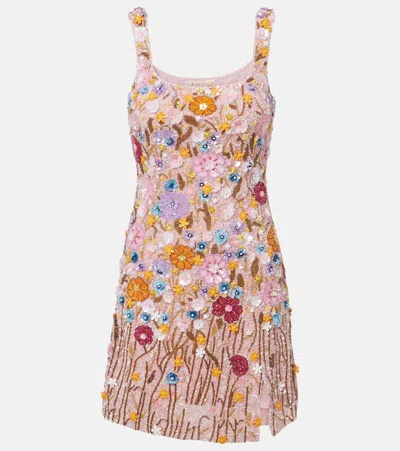 La Fuori Là Fuori Embellished Floral-appliqué Minidress In Multi